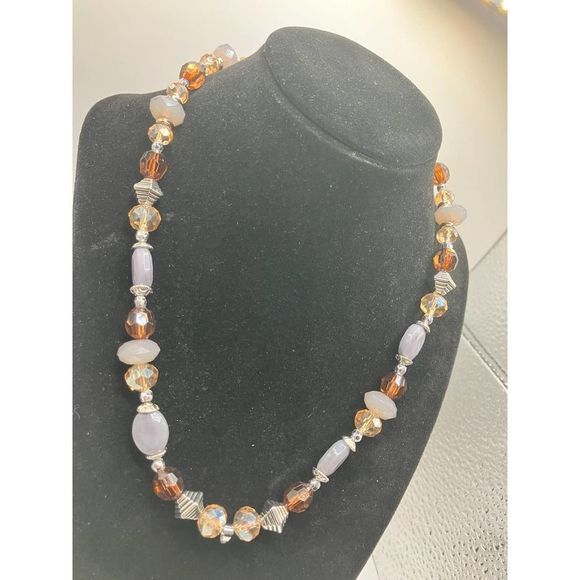 Lavender Beads, Bronze & Clear Crystals Necklace! - Picture 2 of 8